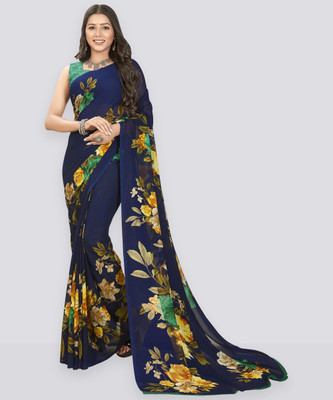 Anand Sarees Floral Print Daily Wear Georgette Saree(Dark Blue)