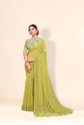 HouseOfCommon Embellished Bollywood Chiffon Saree(Green)