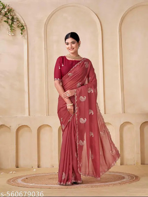 BELLETRENDZ Embroidered Bollywood Georgette Saree(Maroon)