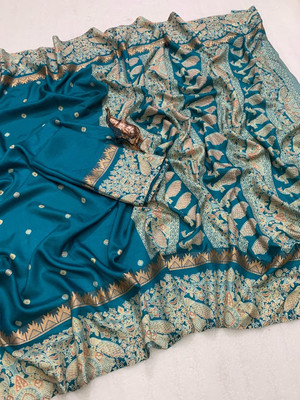 SDGRATITUDE Woven, Paisley, Floral Print, Self Design, Temple Border Daily Wear Tussar Silk, Pure Silk Saree(Blue)