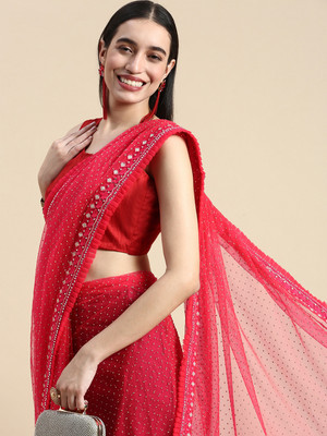 KASEE Embroidered Bollywood Net Saree(Pink)