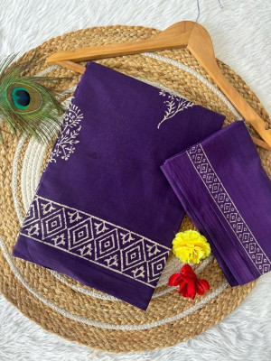 NENUBRITY Blocked Printed, Floral Print, Geometric Print Ikkat Pure Cotton Saree(Purple)