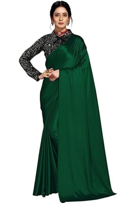 Sitanjali Solid/Plain Bollywood Satin Saree(Dark Green)