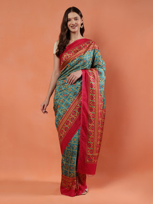 BALOOBI Digital Print Daily Wear Silk Blend Saree(Green)