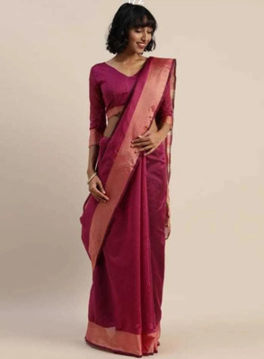 JK ETHNIC WEAR Self Design Chanderi Cotton Silk Saree(Maroon)