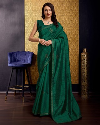 Divastri Embellished, Solid/Plain, Self Design Bollywood Tussar Silk, Silk Blend Saree(Dark Green)