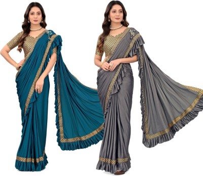 MIJAASHREE Solid/Plain Bollywood Lycra Blend Saree(Pack of 2, Multicolor)