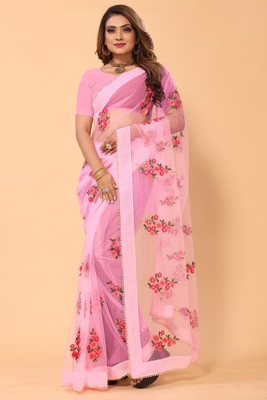 DWINIZAA STORE Embroidered Bollywood Net Saree(Pink)