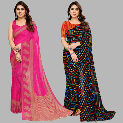 kashvi sarees Self Design, Printed Daily Wear Georgette Saree(Pack of 2, Pink, Multicolor)