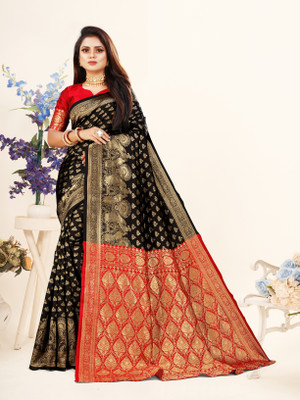 VARNI DESIGNER HUB Embellished Banarasi Silk Blend Saree(Black)