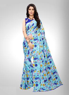 Kanooda Prints Printed Daily Wear Georgette Saree(Blue)