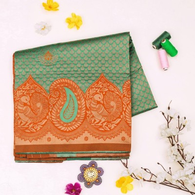 SEASON FAB Woven Banarasi Jacquard, Art Silk Saree(Dark Green, Orange)