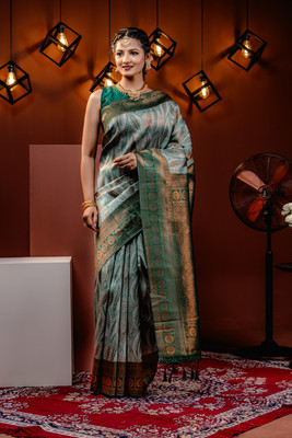MIMOSA Woven Kanjivaram Art Silk Saree(Green)