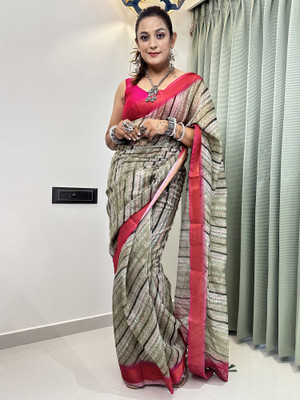 Sareemall Printed Banarasi Silk Blend Saree(Green)
