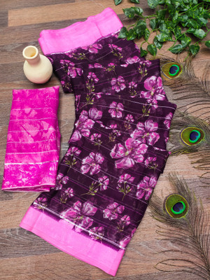 kashvi sarees Floral Print Bollywood Georgette Saree(Pink, Purple)