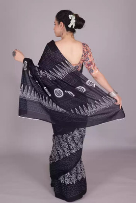 Jaipuri Print Printed, Blocked Printed, Color Block, Dyed, Floral Print Daily Wear Pure Cotton Saree(Black)