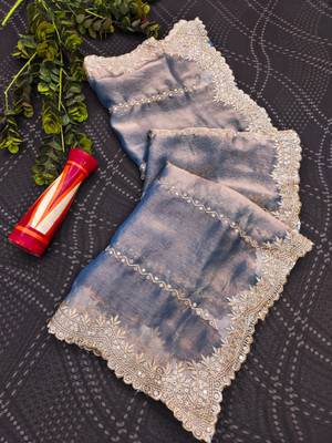 NIRMOHIFASHION Embroidered Bollywood Jimmy choo Saree(Light Blue)