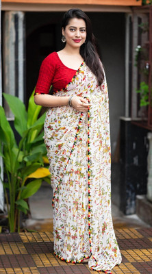 KalaMandirsari Printed Bollywood Georgette Saree(White)