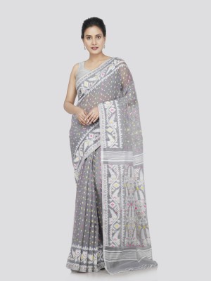 PinkLoom Woven Handloom Handloom Pure Cotton Saree(Grey)