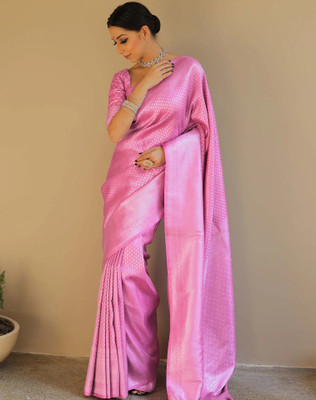 Divastri Woven, Embellished Kanjivaram Silk Blend, Jacquard Saree(Pink)