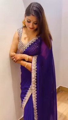 ABHIRATEX Self Design, Embroidered Bollywood Georgette Saree(Purple)