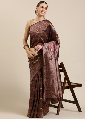 Divastri Woven Bollywood Silk Blend Saree(Brown)