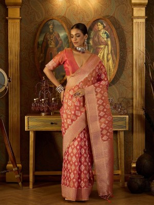 Tasrika Woven, Self Design Banarasi Tissue, Silk Blend Saree(Pink)