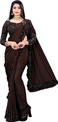 KRIRA ENTERPRISE Self Design Bollywood Lycra Blend Saree(Brown)