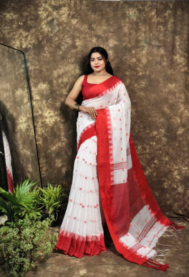Rahulsareehouse Self Design Handloom Cotton Silk Saree(White)