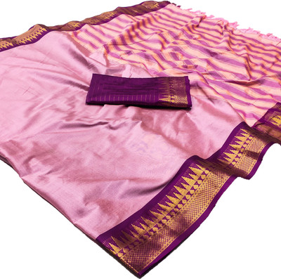 Sahajanand Woven Kanjivaram Cotton Silk Saree(Pink)