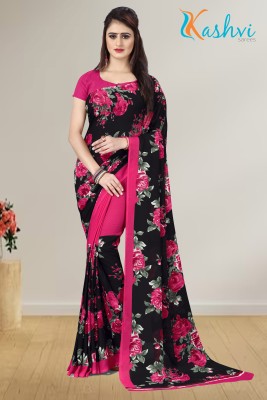 Kashvi Printed, Floral Print Bandhani Georgette Saree(Black)