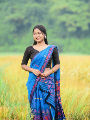 Divine Fabrics Woven Mekhela Chador Cotton Blend Saree(Multicolor)