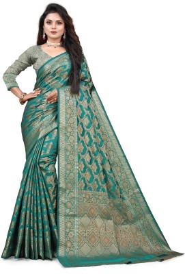 FABFIZA Paisley, Self Design Banarasi Cotton Silk, Cotton Blend Saree(Light Green)