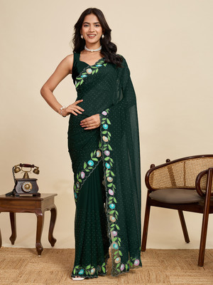 Tasrika Embellished Bollywood Georgette Saree(Dark Green)