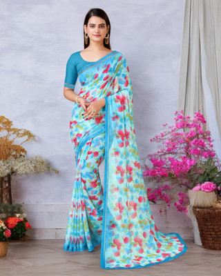 NIRMOHIFASHION Printed Bollywood Chiffon Saree(Light Blue)