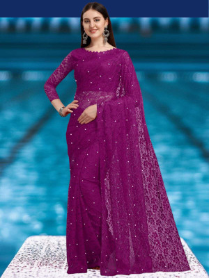 NORAFLEX Self Design Bollywood Net Saree(Purple)
