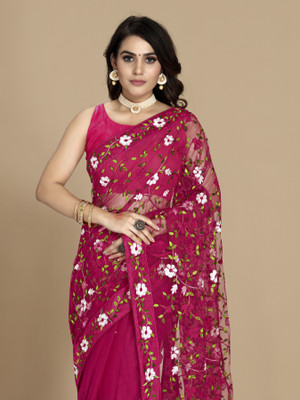 Sasta Bazar Embroidered Bollywood Net Saree(Magenta)
