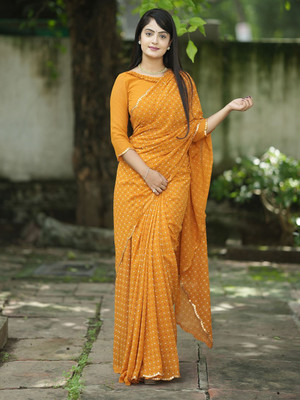 ANOUK Printed Chanderi Georgette Saree(Mustard)
