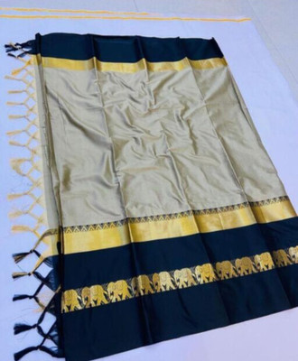 Mortal Textile Solid/Plain Handloom Cotton Silk Saree(Gold)