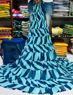 Sanjana Silks Printed Daily Wear Georgette Saree(Blue)