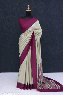 SimSim Trendz Printed Daily Wear Polyester Saree(Cream)