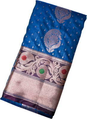 ZFC HandMade Self Design Banarasi Handloom Pure Silk Saree(Light Blue)