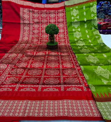 Sijileen Printed Sambalpuri Silk Blend Saree(Light Green)