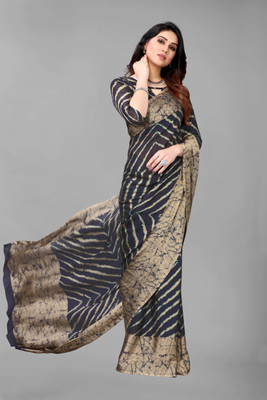 Divastri Printed, Striped Leheria Chiffon, Georgette Saree(Blue)