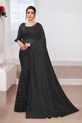 NORAFLEXx Self Design Bollywood Net Saree(Black)
