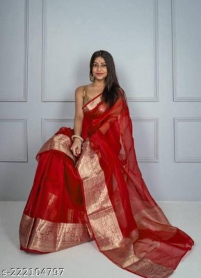 Kavita Creation Self Design Bollywood Organza Saree(Red)