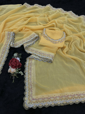 HouseOfCommon Embellished Bollywood Organza Saree(Yellow)