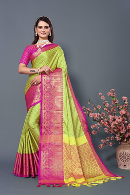 GATISHVAM TEXTILE Printed Banarasi Jacquard Saree(Green)