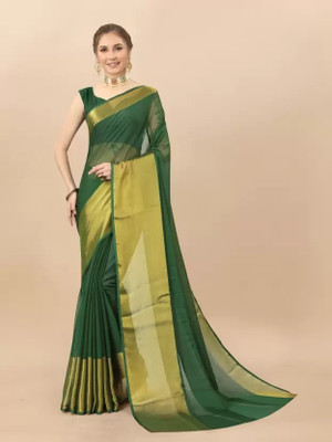 Vragi Solid/Plain Bollywood Chiffon Saree(Green)