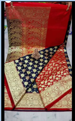 Subha collections Printed Banarasi Silk Blend Saree(Blue)